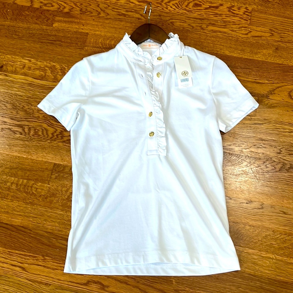 BNWT Tory Burch ruffled pique polo